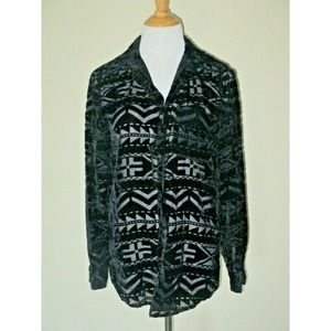 Ralph Lauren Denim & Supply Black Aztec Velvet/Sheer Blouse Boyfriend L/S-Small